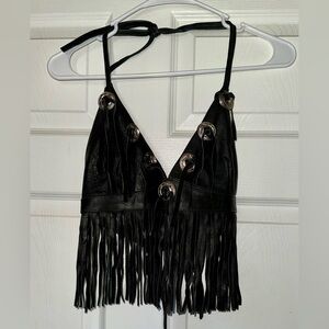 Black Fringe Halter Top